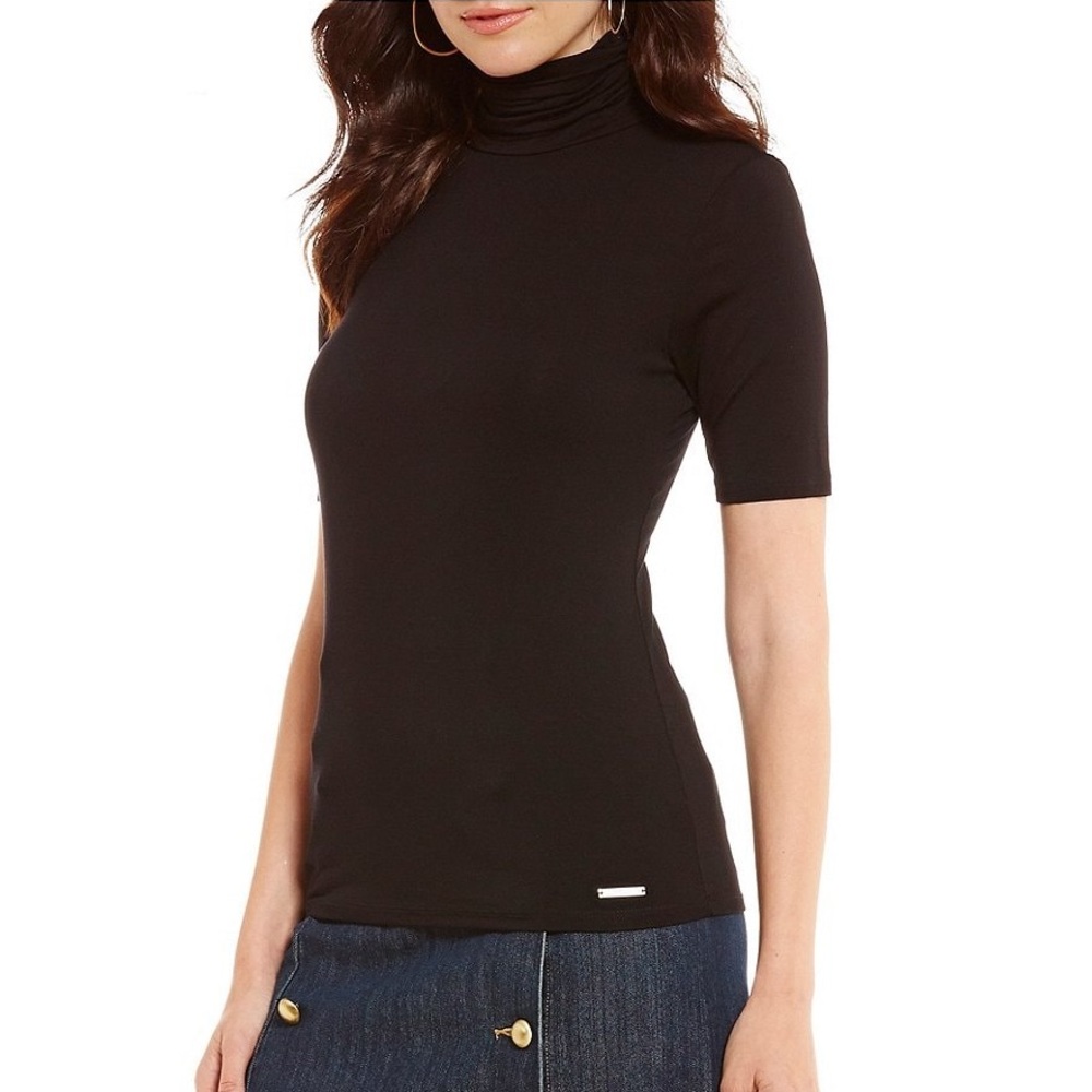 Michael Kors Knit Jersey Short Sleeve Turtleneck Top
